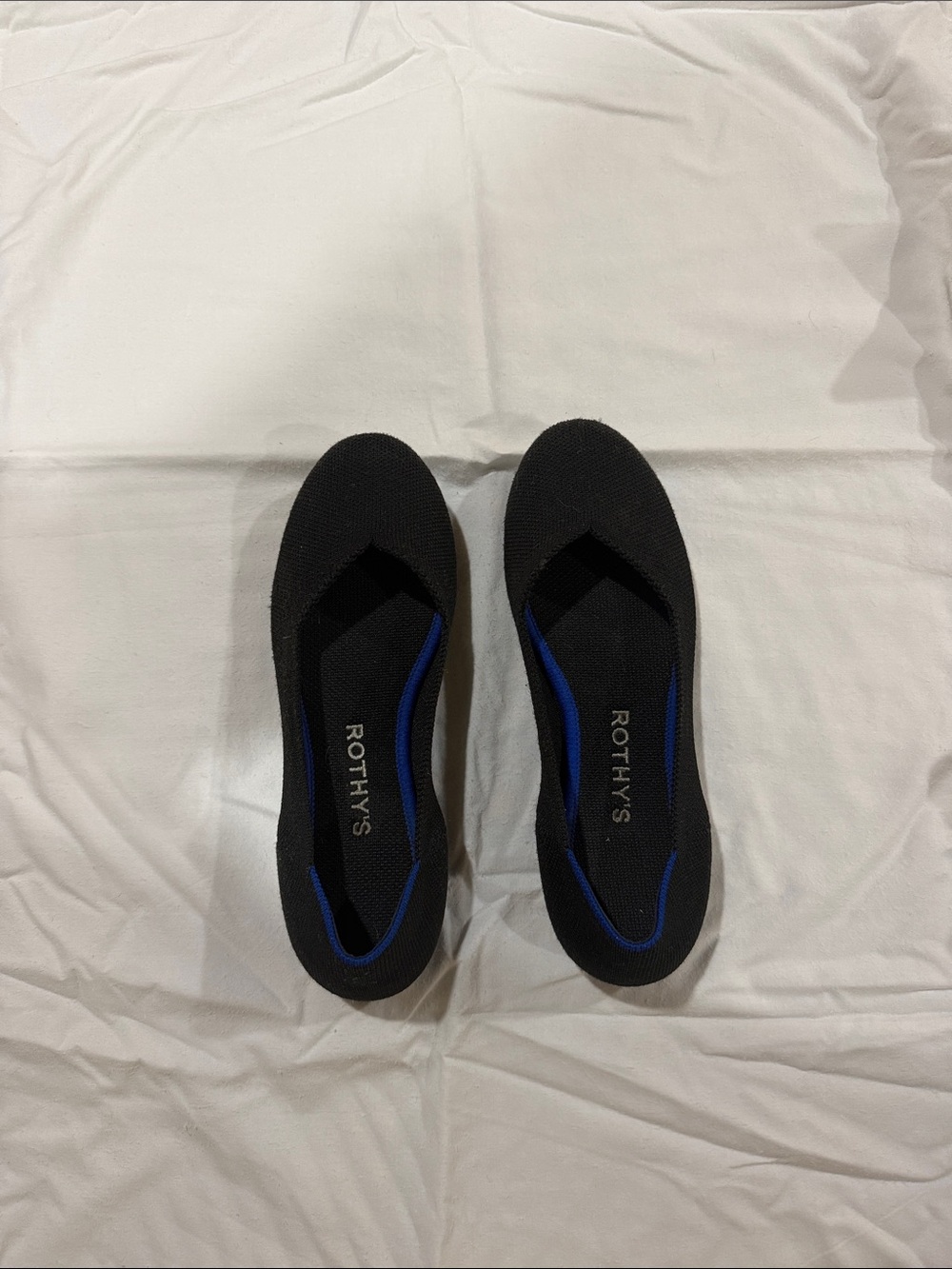 Rothy's Black Ballet Flats with Blue Trim - Kids